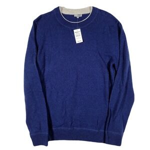 K+J2 Cashmere Wool Sweater Mens Large Navy with Grey $220 NEW‎